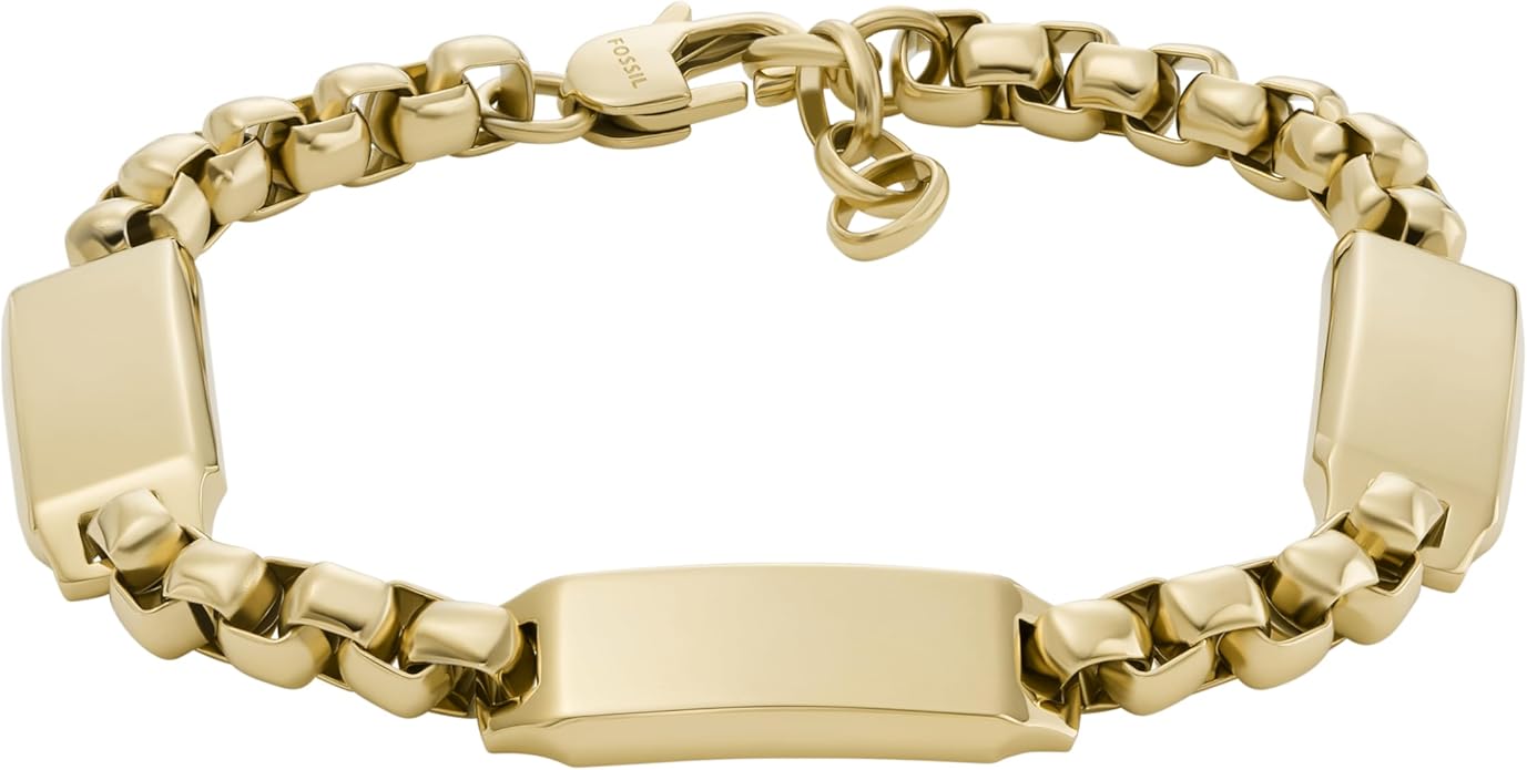 Fossil Men's Plated Stainless Steel Engravable Personalized Gift ID, Chain or Cuff Bracelet for Men