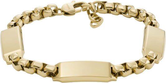 Fossil Men's Plated Stainless Steel Engravable Personalized Gift ID, Chain or Cuff Bracelet for Men