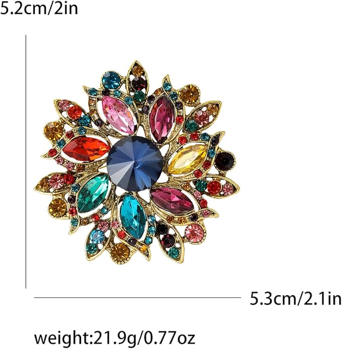 Rhinestone Flower Brooch for Women Vintage Crystal Flower Brooch Pin Elegant Clothing Hat Bag Accessories Christmas Birthday Party Wedding Costume Jewelry