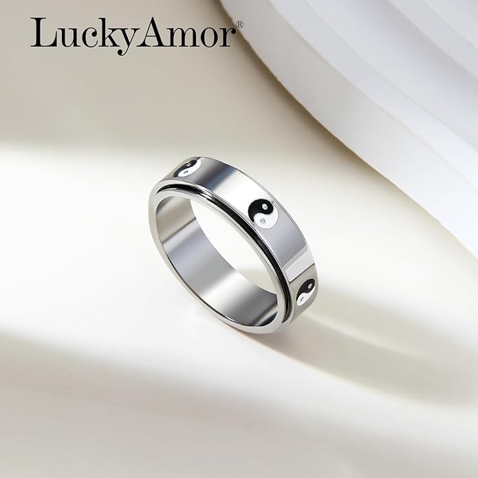 Evil Eye Fidget Ring for Women - 18K Gold Plated Stainless Steel Spinner Rings for Anxiety Relief, Ojo Turco Ring Luck Amulet, Turkish Faith Protection Stackable Jewelry Gift for Women Men