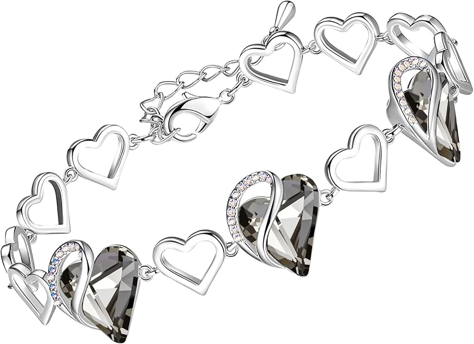 Leafael Infinity Love Heart Link Bracelets, Birthstone or Healing Stone Crystal Bracelet for Women, Silver Tone Jewelry Gifts for Her, 7-inch Chain and 2-inch Extender