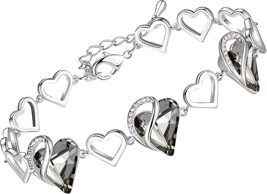 Leafael Infinity Love Heart Link Bracelets, Birthstone or Healing Stone Crystal Bracelet for Women, Silver Tone Jewelry Gifts for Her, 7-inch Chain and 2-inch Extender