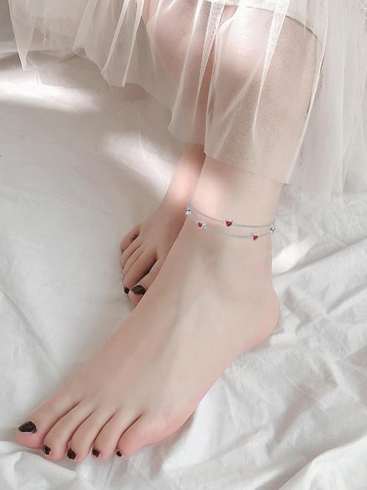 Dorunmo Heart Birthstone Anklet Bracelets for Women 925 Sterling Silver Birthday Jewelry Best Mother's Day for Women Wife