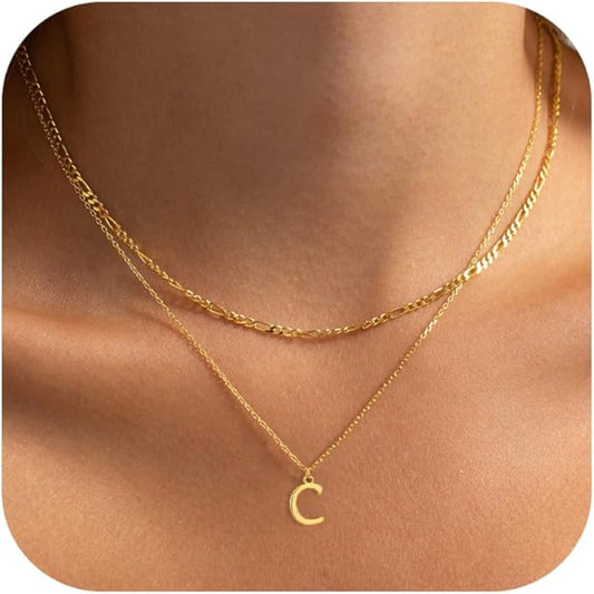 Initial Necklaces for Women Dainty Gold Silver Layered Letter Pendant Necklace Cute Figaro Chain Choker Necklace Personalized Trendy Stuff Jewelry Stack Gift for Women Her