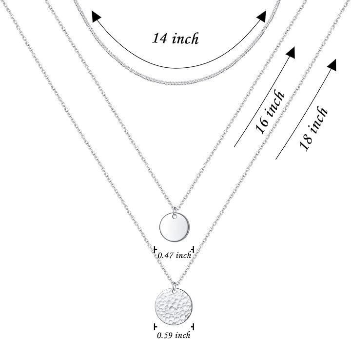 S925 Sterling Silver Layered Necklaces Multi 3 Layer Circle Bar Boho Long Triple Choker Pendant Necklace Jewerly Gift for Women