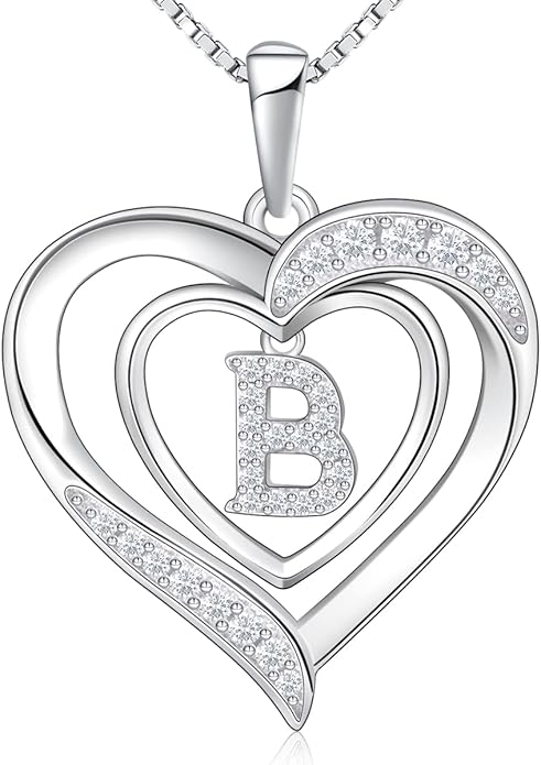 RIVIKO Heart Initial Necklace for Women, 925 Sterling Silver Letter Pendant,Personalized Charm Alphabet Jewelry Valentines Mother's Day Anniversary Christmas Birthday Gifts for Women Her Mom Wife