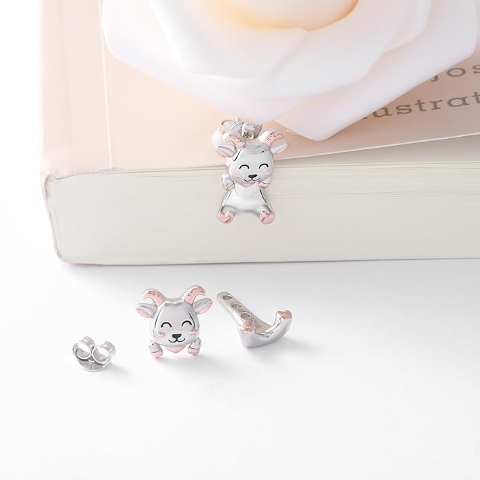 Animal Jacket Earrings for Womens 925 Sterling Silver Axolotl Pug Cat Goat Earrings Cute 3D Earrings Jacket Hypoallergenic