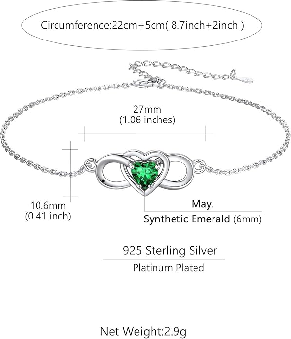 Custom4U Personalized Infinity Ankle Bracelets for Women 925 Sterling Silver Anklet Bracelet Endless Love Symbol Birthstone Charm Adjustable Foot Chain Jewelry Mothers Day Gifts for Mom Wife Women Her