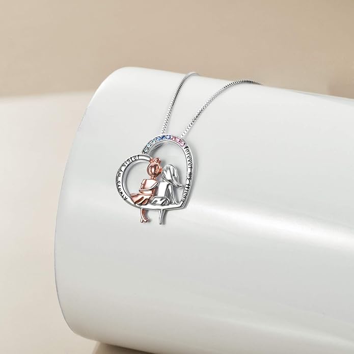 AOBOCO Gifts for Sister 2 3 Sisters Necklace for Women Sterling Silver Sister Crystal Pendant Jewelry Birthday Christmas Gifts for Friend Female Friendship Lasts Forever