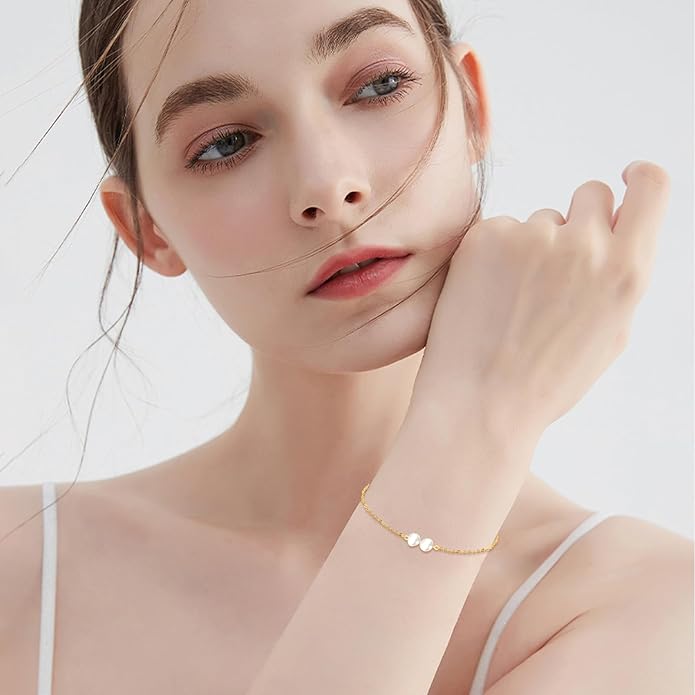 KECHO 14K Real Gold Freshwater Cultured Pearl Bracelet 14K Solid Gold Jewelry Anniversary Birthday Gift for Women