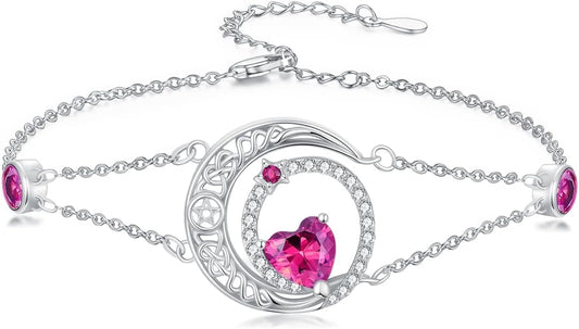 Dorunmo 925 Sterling Silver Moon Heart Birthstone Anklet Bracelets for Women Best Mother's Day Birthday Jewelry for Wife Girlfriend Mom Her