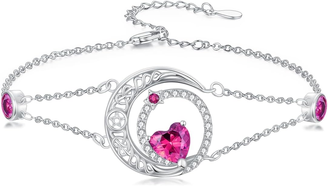 Dorunmo 925 Sterling Silver Moon Heart Birthstone Anklet Bracelets for Women Best Mother's Day Birthday Jewelry for Wife Girlfriend Mom Her