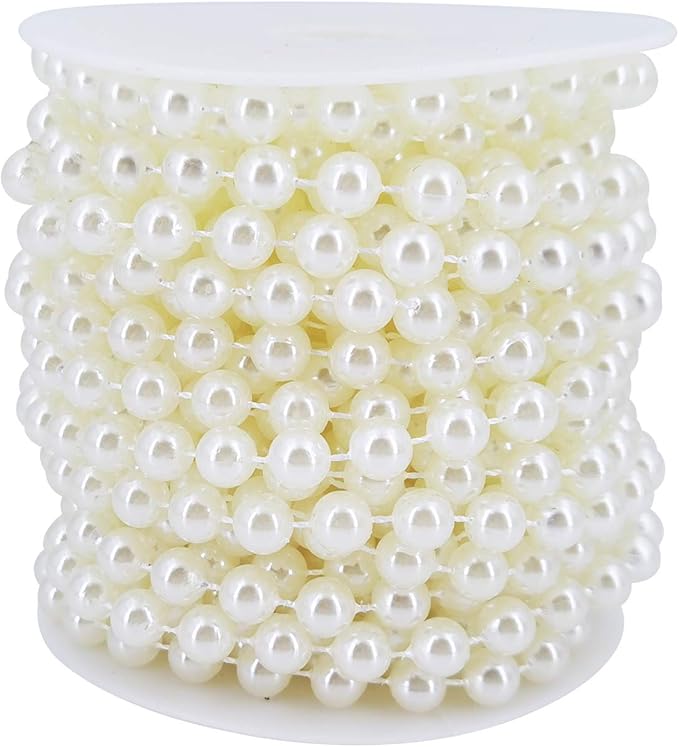 INSPIRELLE 8MM Ivory Faux Pearl Beads 10M Garland Pearl Bead Roll Strand for Wedding Party Decoration
