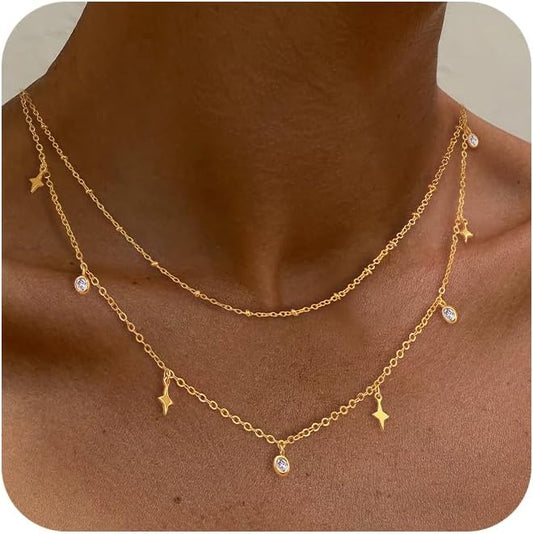 Layered Necklaces For Women,Dainty Gold Plated Necklace Stack Prom Layering Necklaces For Women Trendy Chain Cross Choker Necklace Set Fashion Accessories