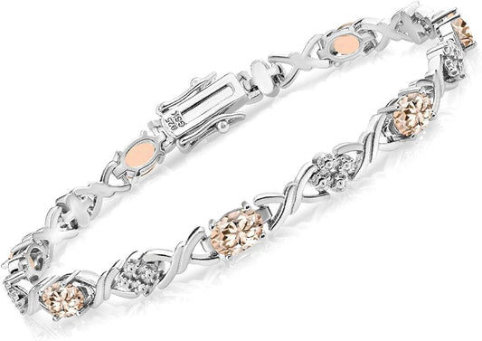 Gem Stone King 2-4 Cttw Infinity Link Gemstone Birthstone Tennis Bracelet for Women | 925 Sterling Silver | Oval 6X4MM | 7 Inch with Secure Clasp | Fine Jewelry for Her Mom Wife Anniversary
