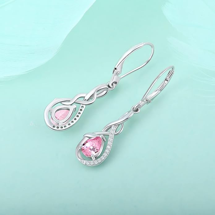 Starchenie Infinity Dangle Drop Earrings Sterling Silver Leverback Earrings Gemstones Twisted Jewelry