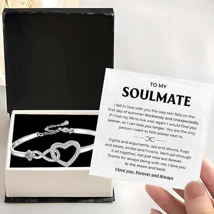 To My Soulmate Bracelet, Soulmate Bracelet For Women, Soulmate's Jewelry Gift From Boyfriend Husband Friend With Message Card And Box Meaning, Valentine Gifts For Her, Birthday Christmas Gifts