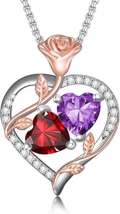 Christmas Gifts for Women Rose Heart Birthstone Pendant Necklace I Love You Forever Jewelry Valentine Mothers Day Birthday Gifts for Women Her Wife Girlfriend