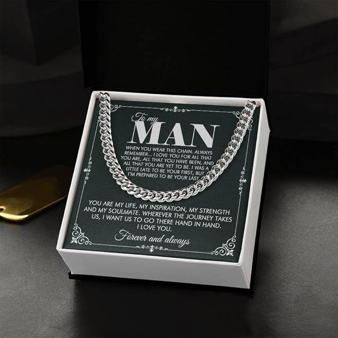 VIRAGIL To My Man Necklace Chain for Men, Silver Stainless Steel Chain Jewelry, Romantic Gift from Partner for Birthday Valentine or Everyday Wear with Meaning
