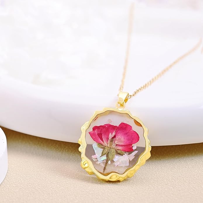 Birth Flower Necklaces for Women,1-12 Month Real Pressed Flower Necklace,Boho-Style Personalized Jewelry, Handmade Floral Pendant,Thoughtful Gift for Christmas,Birthday|18"