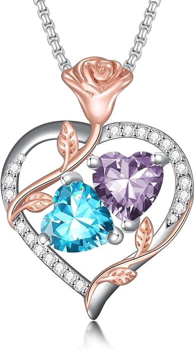 Christmas Gifts for Women Rose Heart Birthstone Pendant Necklace I Love You Forever Jewelry Valentine Mothers Day Birthday Gifts for Women Her Wife Girlfriend