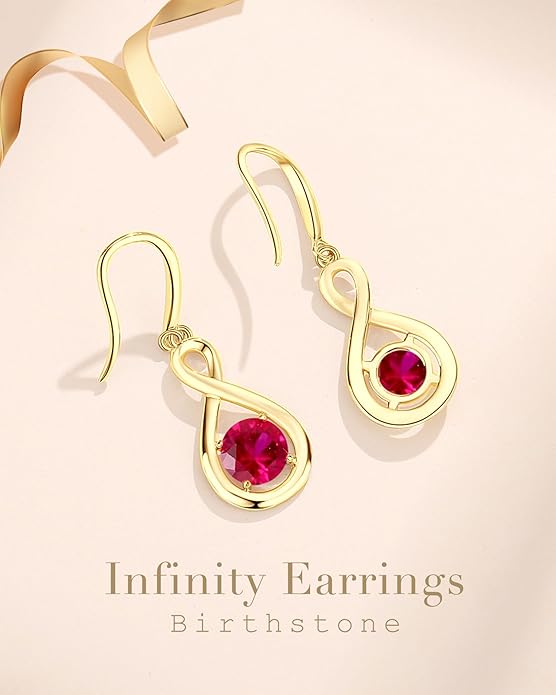 FANCIME Dangle Drop Earrings 925 Sterling Silver Dainty Infinity Round Gemstone Birthstone Jewelry Birthday Gifts for Her Women