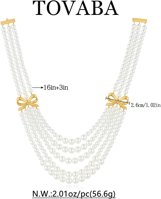 Gold Bow Imitation Pearl Layered Necklaces For Women Stack Necklace Charm Elegant Bow Necklaces Jewelry Presents