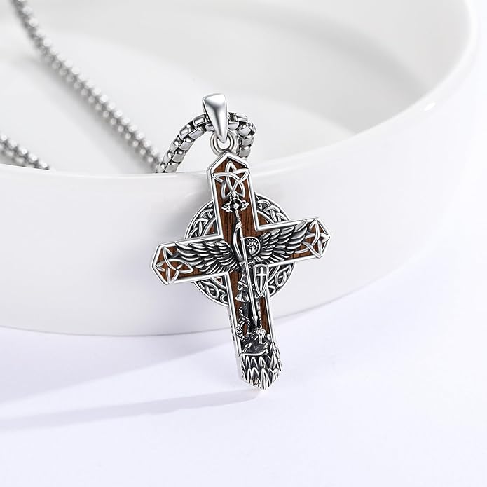 Midir&Etain Cross Necklace 925 Sterling Silver Celtic Christian Pendant Religious Protection Jewelry for Women Men
