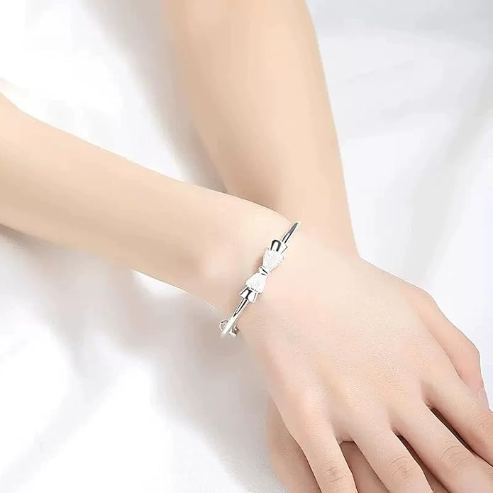 S925 Silver Bangle Bracelet for Women, Elegant Women‘s Sterling Silver Bracelet Bangle Adjustable 6.4-7.8 inches Small Size