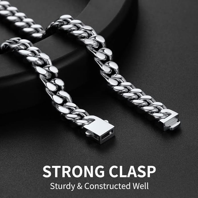 ChainsHouse Stainless Steel Mens Cuban Link Chain, Black/ 18K Gold Plated Miami Cuban Chain Necklace, 5mm/7mm/9mm/12mm/14mm Width, No Tarnish& Durable Hip Hop Mens Jewelry, 18"-30", Send Gift Box