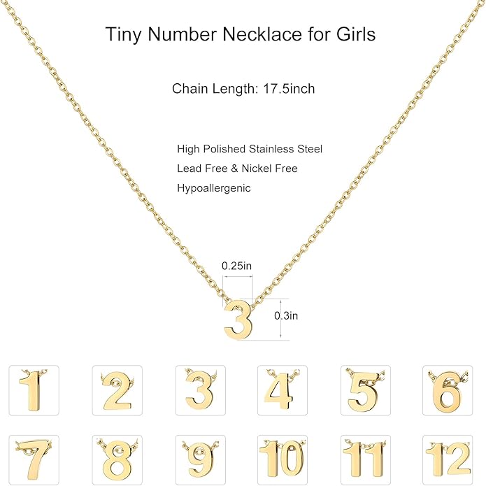 Number Necklace for Women Dainty 18K Gold Plated Pendant Necklace Charm Birth Month Personalized Jewelry Birthday Gift