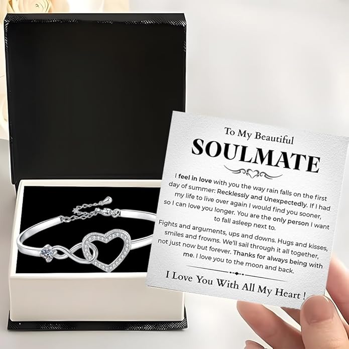 To My Soulmate Bracelet, Soulmate Bracelet For Women, Soulmate's Jewelry Gift From Boyfriend Husband Friend With Message Card And Box Meaning, Valentine Gifts For Her, Birthday Christmas Gifts