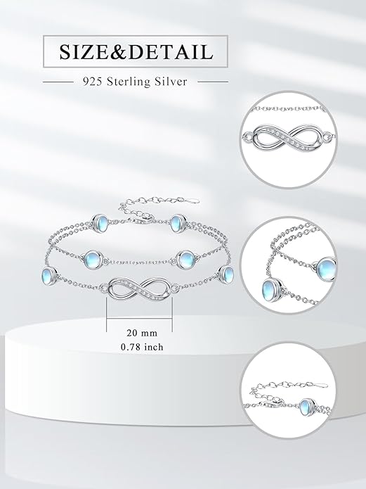 Dorunmo Anklet Bracelets for Women 925 Sterling Silver Infinity Anklets Bracelets Birthstone Jewelry Gifts for Mom Wife