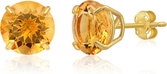 14k Gold Large Round Stud Earrings for Women | 9mm Birthstone Earrings | Gemstone Earrings for Women | Gemstone Stud Earrings for Women by MAX + STONE