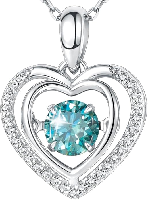 Gem's Beauty Silver Heart Necklace for Women - 925 Silver Moissanite Pendant, Dainty Dance Gift for Her, Mom, Wife |Christmas/Anniversary/Valentine’s Birthstone Jewel