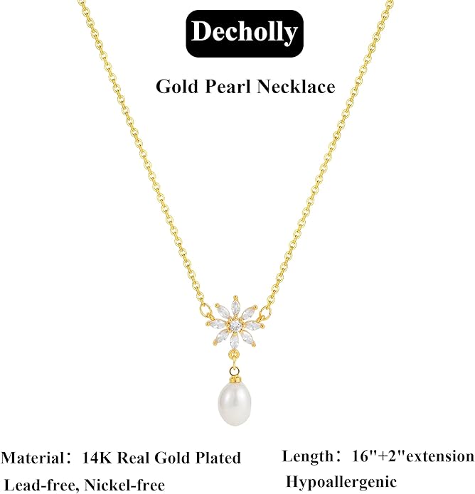 Gold Pearl Necklaces for Women Trendy, 14K Gold Plated Dainty Necklace Simple Layered Pearl Necklaces for Women Trendy Wedding Birthday Jewelry