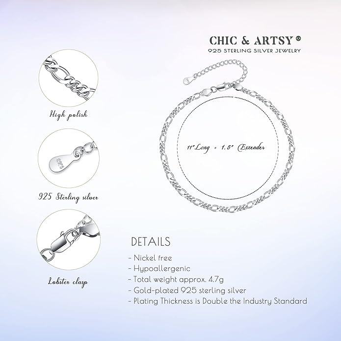 CHIC & ARTSY 925 Sterling Silver Ankle Bracelet Multilayer Anklets for Women Satellite, Star, Cross, Circle, Butterfly, Teardrop, Oval Disk Layered Anklet Beach Jewelry