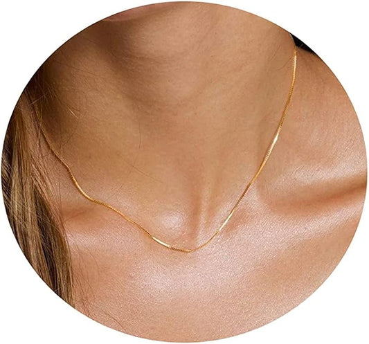 Dainty Chain Necklace for Women, 18K Gold Plated Coin Disc Choker Necklaces Simple Satellite Beaded Twisted Thin Paper Clip Chain Everyday Jewelry Gifts