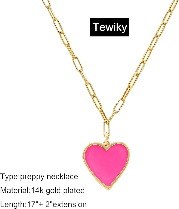 Tewiky Cute Heart Necklace Tiny 14k Gold Heart Pendant Choker Necklaces Small Gold Love Open Heart Chain Necklace for Women Dainty Gold Necklace Gifts for Her