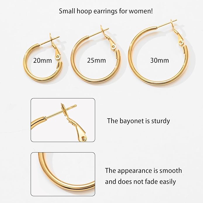 6 Pairs Gold Silver Hoop Earrings for Women, 14K Gold Plated Stainless steel Hoop Earring for Women, Lightweight Hypoallergenic Dainty Hoop Earrings Set