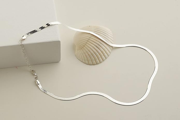 DEARMAY 14K Gold Plated Necklaces for Women, Dainty Gold Herringbone Choker Necklace Thin Layered Snake Chain Jewelry for Gifts