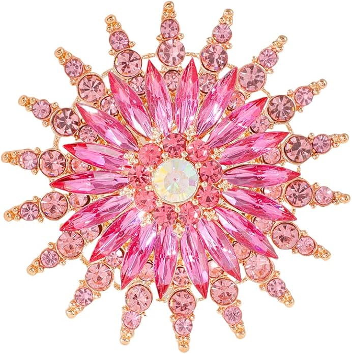 Large Crystal Flower Brooch Pin for Women Red purple pink green Rhinestone Flower Lapel Pin Wedding Party Birthday Dance Banquet Dress Suit Ceremony Clothes Hat Bag Accessories Jewelry