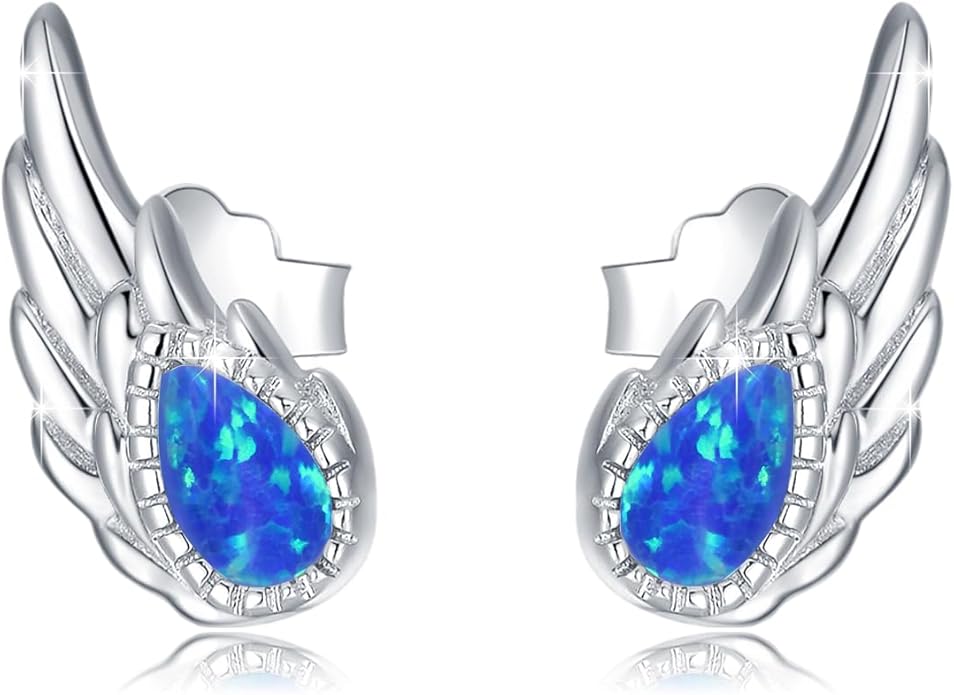 Sterling Silver Opal and Moonstone Angel Earrings Studs by Angel Jewelry