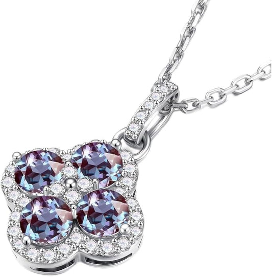 Iefil Valentines Day Gifts for Her - 925 Sterling Silver Birthstone Clover Necklace for Women, Anniversary Birthday Gifts for Women Wife Girlfriend Mom