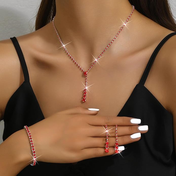 MIFYNN Rhinestone Wedding Set for Women Sparkle Crystal Earrings Necklace Bracelet Jewelry Set Wedding Party Prom Jewelry Set for Brides Bridesmaid