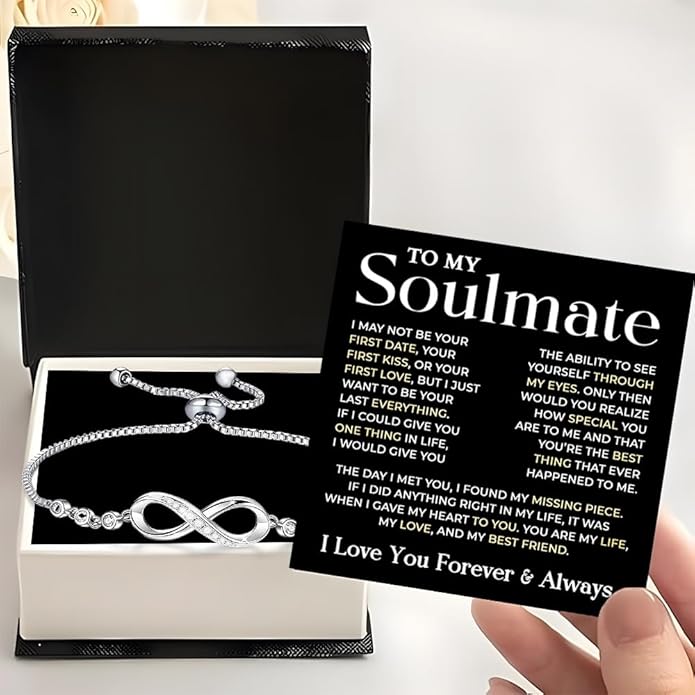 To My Soulmate Bracelet, Soulmate Bracelet For Women, Soulmate's Jewelry Gift From Boyfriend Husband Friend With Message Card And Box Meaning, Valentine Gifts For Her, Birthday Christmas Gifts