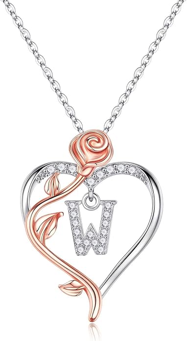 Yesteel Rose Heart Initial Necklaces Gifts for Women Teen Girls, Rose Love Heart Letter Pendant Necklace Jewelry Mothers Day Valentines Anniversary Birthday Gifts for Her Women Wife Girlfriend