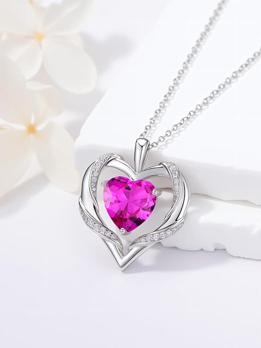 WINNICACA Birthday Gift for Mom Heart Necklace for Women 925 Sterling Silver Birthstone Necklace Jewelry Gift for Women Wife Her Girlfriend Sister