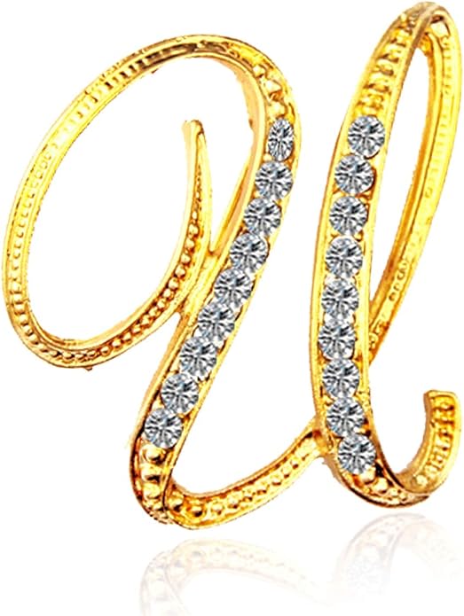 BeeGift Letter Brooch Pins Initial Rhinestone Brooch for Women Crafts,Rhinestone Crystal Lapel Pin Brooches Gold A-Z 26 Letters