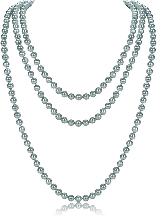59" Long Pearl Necklaces for Women, Vintage Elegant Long Pearls Necklace for Wedding Party 1920s Gatsby Costume Jewelry